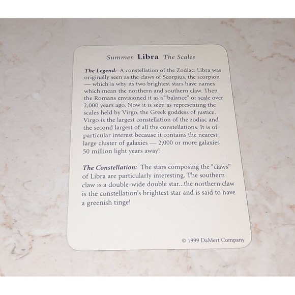 Vintage 1999 Stargo Game Replacement Piece LIBRA The Scales CARD - Picture 2 of 2